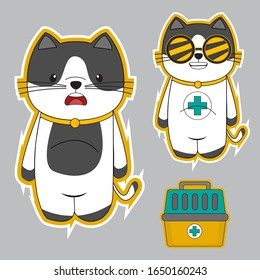 set of cartoon cats gray isolated,  cartoon cat doctors