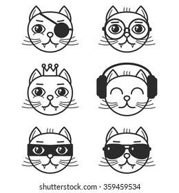 Set of cartoon cats on white background