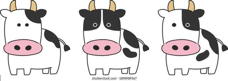 Set of cartoon cattle. Vector illustration of a comic book design.