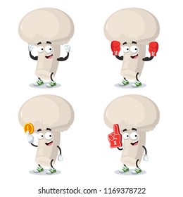 set of cartoon champignon character mascot on white background