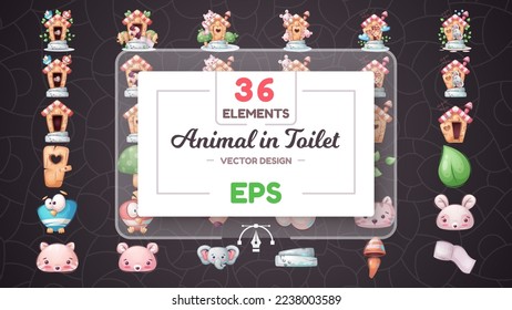 Set cartoon character adorable elements, pretty animal idea for print t-shirt, poster and kids envelope, postcard. Cute hand drawn style animals. Vector eps 10