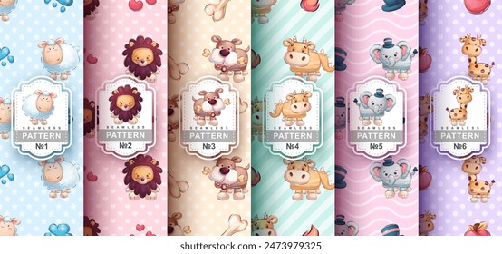 Set cartoon character animals and patterns