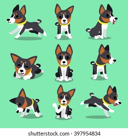 Set of cartoon character basenji dog poses