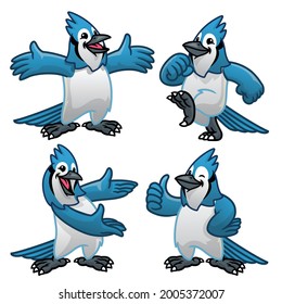 set cartoon character of blue jay bird