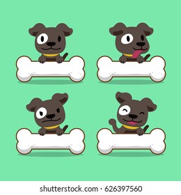 Set of cartoon character brown dog with big bones