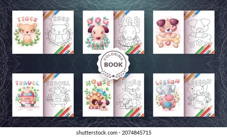 Set cartoon character coloring book.