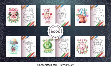 Set cartoon character coloring book