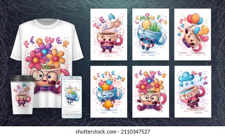 Set cartoon character cup tea- set five poster