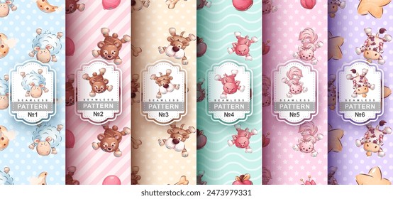 Set cartoon character dance animals and patterns. Vector eps 10