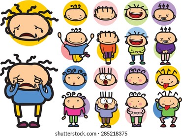 Set of cartoon character with different emotions 