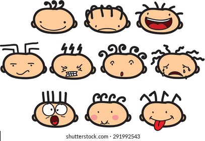 Set of cartoon character with different emotions 