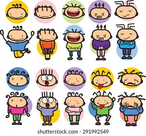 Set of cartoon character with different emotions 
