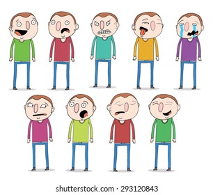 Set of cartoon character with different expressions