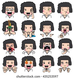 Set of cartoon character different facial expressions. boy face emotions vector icons isolated on background