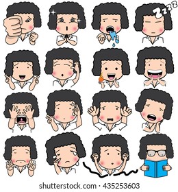 Set of cartoon character different facial expressions. boy face emotions vector icons isolated on background