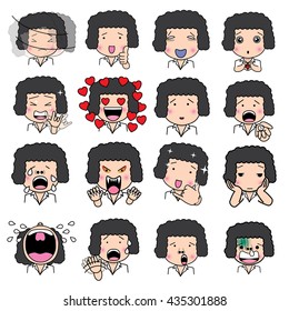 Set of cartoon character different facial expressions. boy face emotions vector icons isolated on background