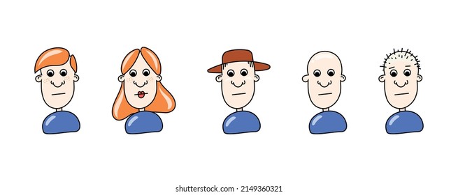 Set of cartoon character with different hairstyles. Avatar or icon with eyes.	