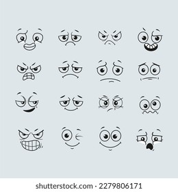 set of cartoon character face exprstion vector icon