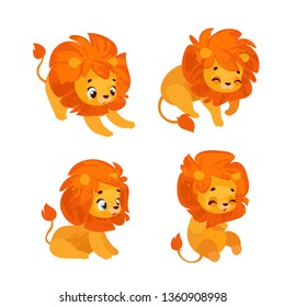 Set cartoon character fun lion. Vector illustration