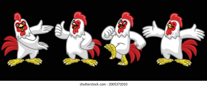 set of cartoon character of funny chicken