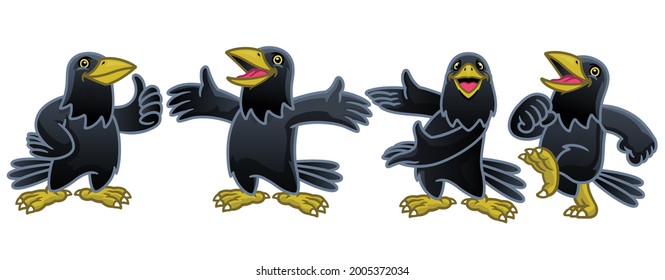 Set Cartoon Character Of Funny Crow