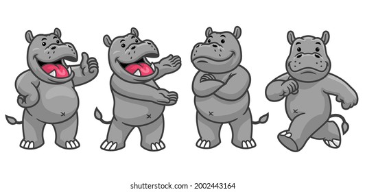 set cartoon character of funny hippo