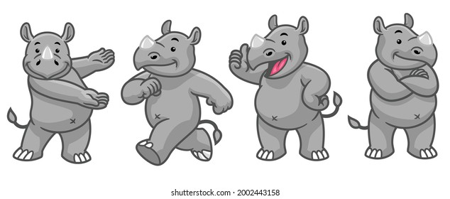 set cartoon character of funny rhino