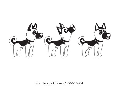 Set of cartoon character german shepherd dog poses for design.