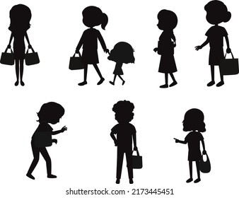 Set of cartoon character go shopping
