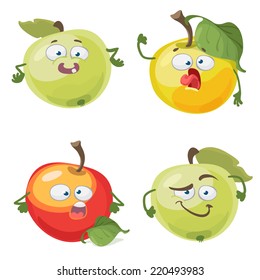 Set cartoon character with many expressions colored apple