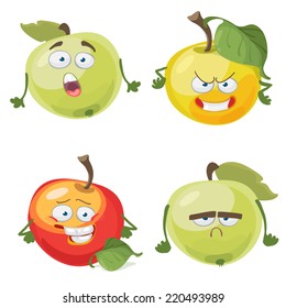 Set cartoon character with many expressions colored apple