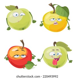 Set cartoon character with many expressions colored apple