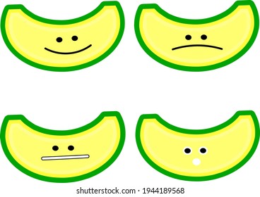 Set of cartoon character, melon fruit vector with various expressions and color combination of yellow for the flesh of the fruit and green for the skin