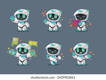 set of cartoon character minimal clean modern robots mascot