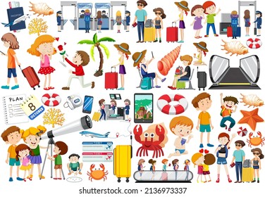 Set of cartoon character and object for travel illustration