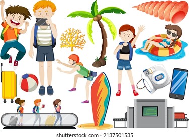 Set of cartoon character and object for travel illustration