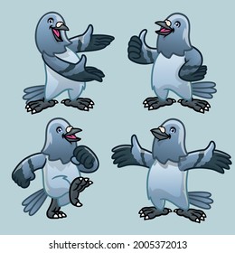 set cartoon character of pigeon bird