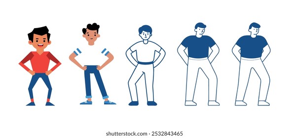 conjunto de personagem de desenho animado jovem expressando emoções