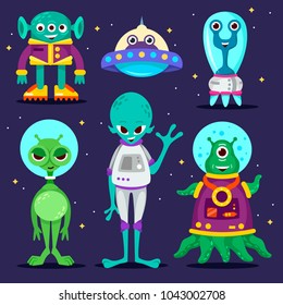 set of cartoon characters. aliens. UFO. vector illustration