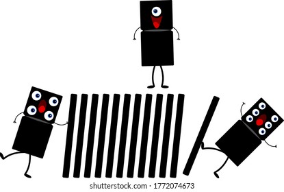 set of cartoon characters black dice for dominoes on a white background concept of a hobby and board game