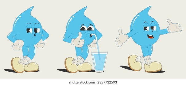 set of cartoon characters a drop of water isolated on a white background is suitable for logos, advertisements, posters, flyers. The concept of water balance, International Water Day. Vector.