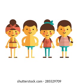 Set of cartoon characters in a flat style