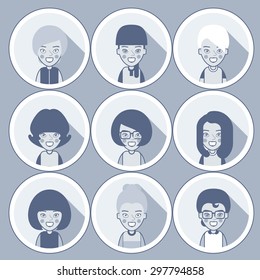 set of cartoon characters of girls, circled line, limited by color. Set N1. eps8