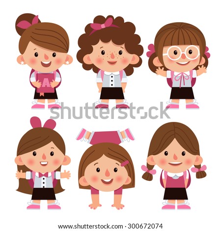 Set Cartoon Characters Girls Different Hairstyles Stock