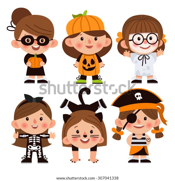 Set Cartoon Characters Halloween Children Dressed Stock Vector (Royalty ...