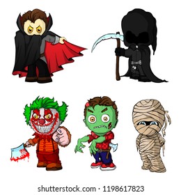 Set of cartoon characters for halloween. Vector illustration.