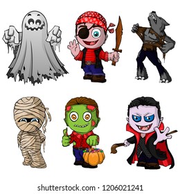 Set of cartoon characters for halloween. Vector illustration.