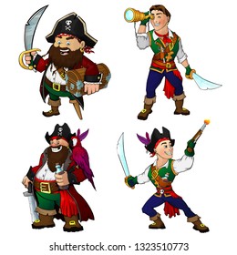 A set of cartoon characters pirates. Vector illustration