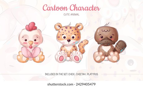 Set Cartoon Characters. Polar bear, puppy, kitty. Cute Amimal. Illustration for Kids. Vector eps 10.