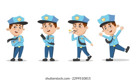 A set of cartoon characters of a police officer